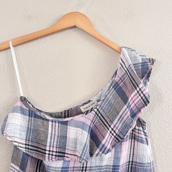 Cloth & Stone Multicolor Plaid Sleeveless One Shoulder Blouse Top Size Small - Picture 3 of 12